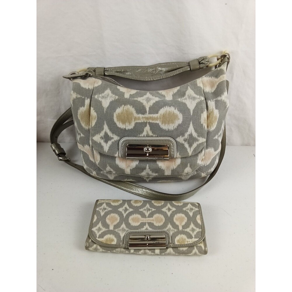 Coach Kristin Op Art Ikat Wallet & Hobo Set #16936 Jacquard & Patent Leather